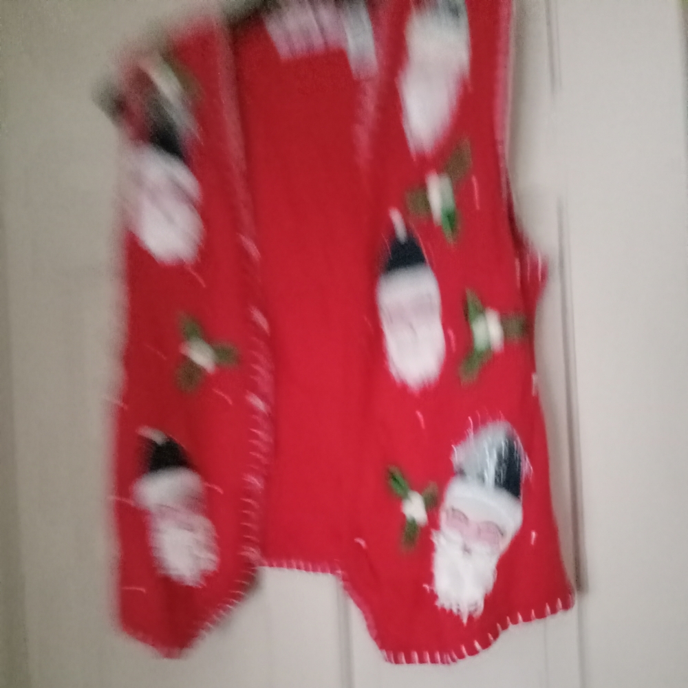OHI Vintage Santa faces Cardigan sweater Size largw